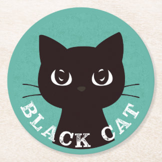 Dessous De Verre Rond BLACK CAT | Minimalist Modern Pop Black Cat