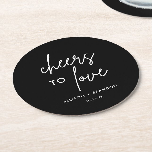 Dessous De Verre Rond Black Cheers To Love Mariage personnalisé (Incliné)