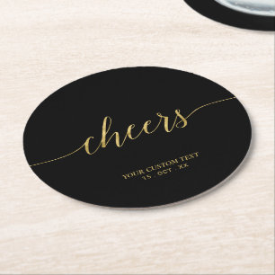 Dessous De Verre Rond Black & Gold Modern Lettering Cheers Party