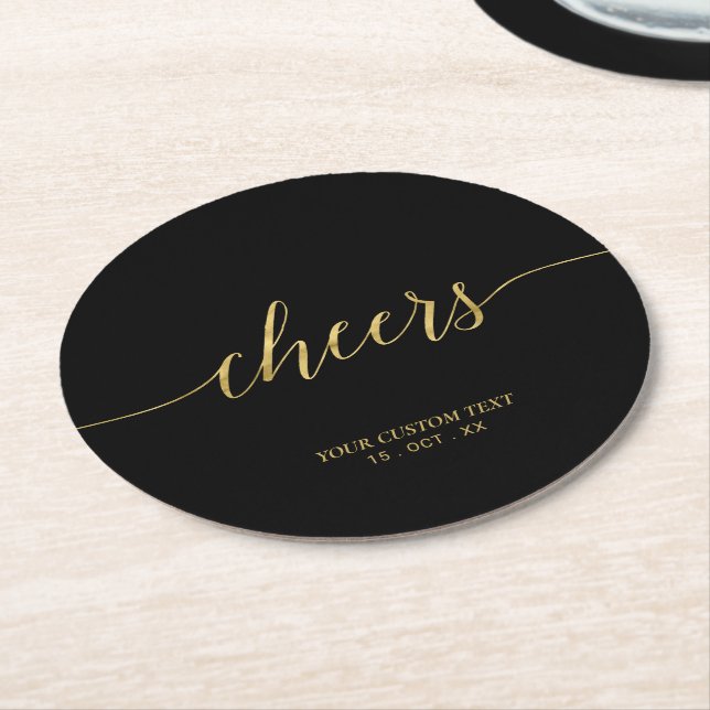 Dessous De Verre Rond Black & Gold Moderne Lettres Soirée (Incliné)