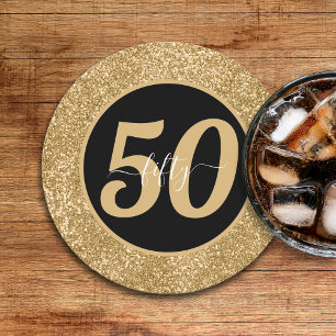 Dessous De Verre Rond Black & Gold Parties scintillant 50 Cinquante ans 