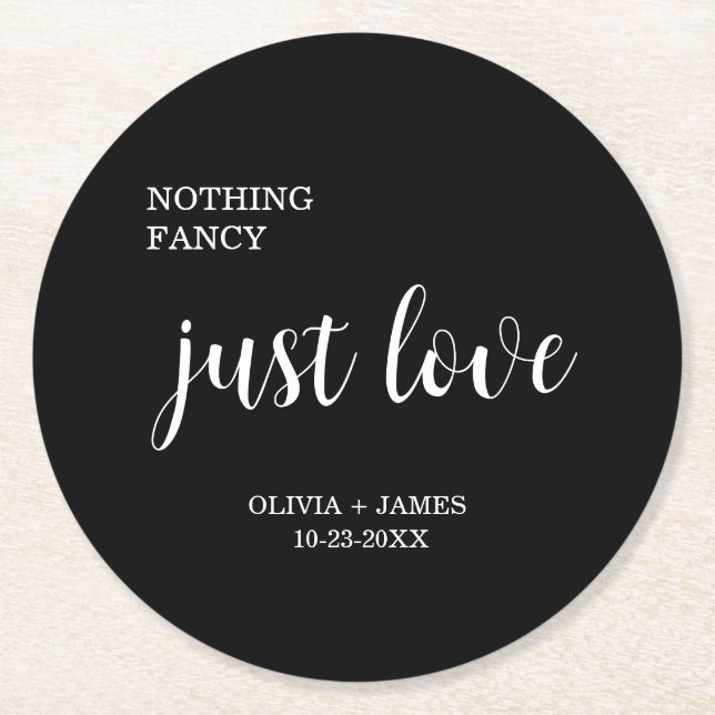 Dessous De Verre Rond Black Nothing Fancy Just Love Wedding   (Devant)