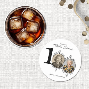 Dessous De Verre Rond Black White Elegant Photo 100th Birthday Party