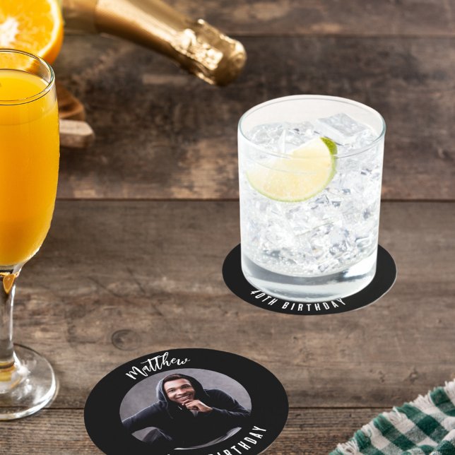 Dessous De Verre Rond Black white fête d'anniversaire (Créateur téléchargé)