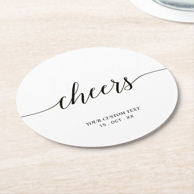 Dessous De Verre Rond Black & White Modern Lettering Cheers Party (Incliné)