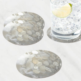 Dessous De Verre Rond Blanc Lunaria Dollar Argent Personnalisable