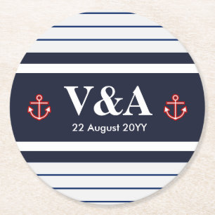 Dessous De Verre Rond Bleu blanc de la marine marine