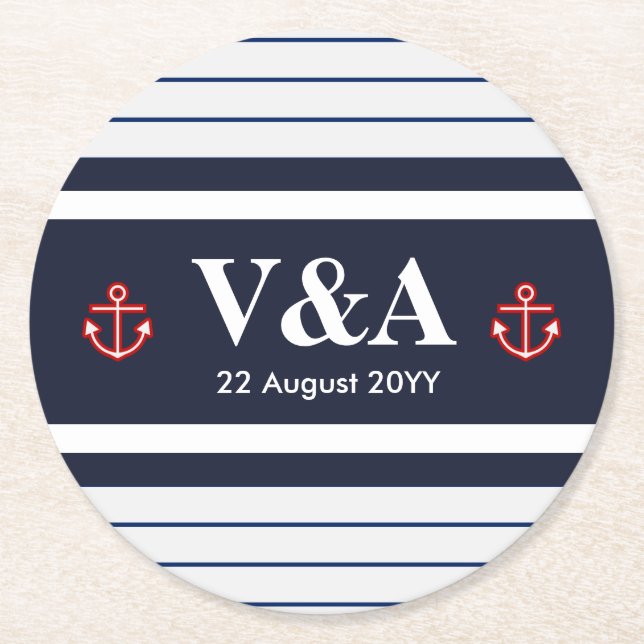 Dessous De Verre Rond Bleu blanc de la marine marine (Devant)