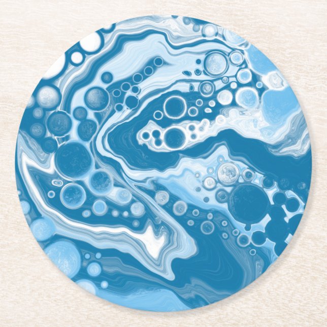 Dessous De Verre Rond Bleu Digital Fluid Art Marbre Pour Peinture Cellul (Devant)