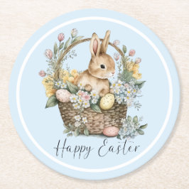Dessous De Verre Rond Bleu Joyeux lapin de Pâques
