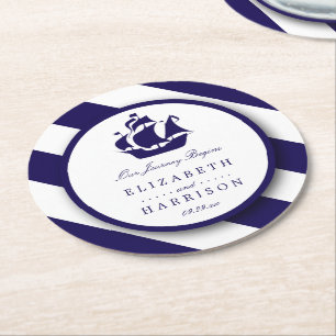 Dessous De Verre Rond Bleu Mariage de navire marine