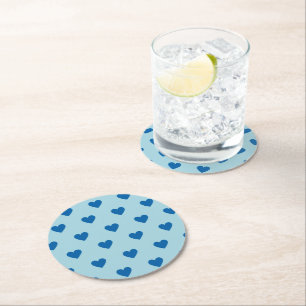 Dessous De Verre Rond Bleu mignon simple Motif de coeur
