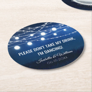 Dessous De Verre Rond Bleu Night & Argent String Mariage