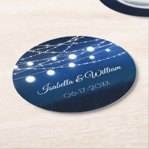 Dessous De Verre Rond Bleu Night & Argent String Mariage
