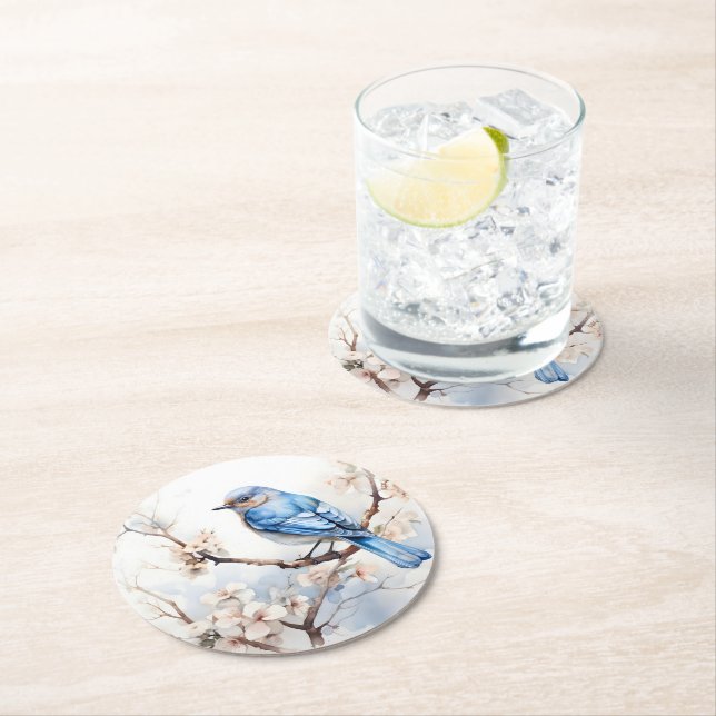 Dessous De Verre Rond Bleu printanier dans l'arbre florissant (En situation)