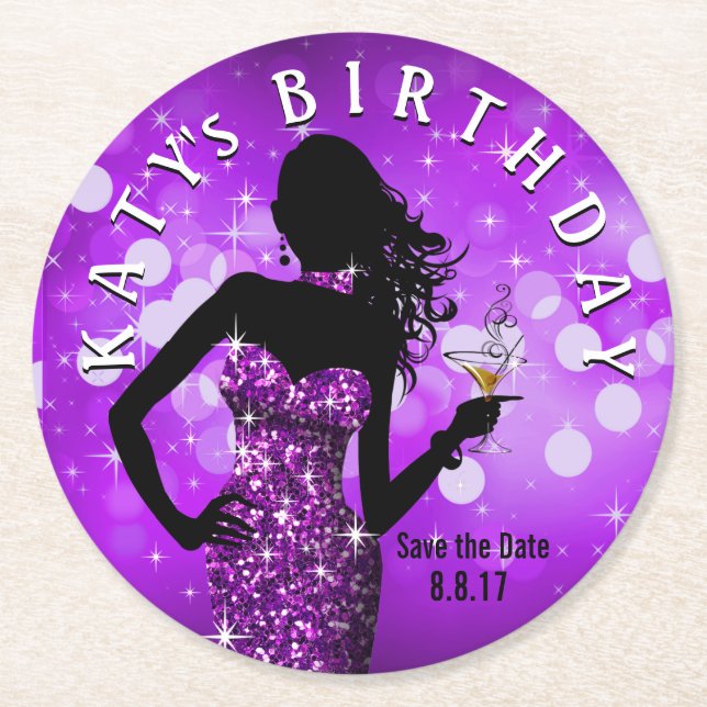 Dessous De Verre Rond Bling Bombshell Sparkle Enregistrer la date | pour (Devant)