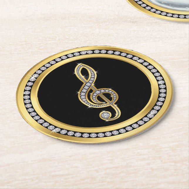 Dessous De Verre Rond Bling Musical Note (Incliné)
