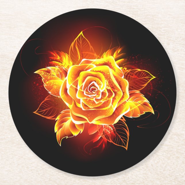 Dessous De Verre Rond Blooming Fire Rose (Devant)