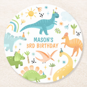 Dessous De Verre Rond Blue Dinosaur fête d'anniversaire
