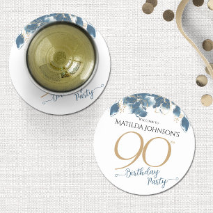 Dessous De Verre Rond Blue Gold Floral Custom 90th Birthday Party