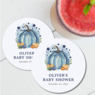 Dessous De Verre Rond Blue Little Citrouille Automne Baby shower de garç