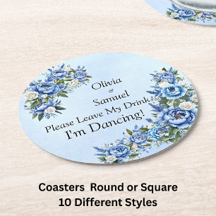 Dessous De Verre Rond Blue Peony on Blue Laissez mon verre !