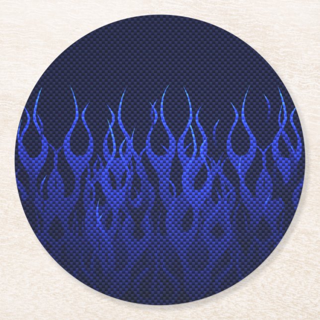 Dessous De Verre Rond Blue Racing Flames on Carbon Fiber (Devant)
