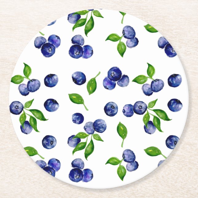 Dessous De Verre Rond Blueberry Berry Premier Motif d'aquarelle (Devant)