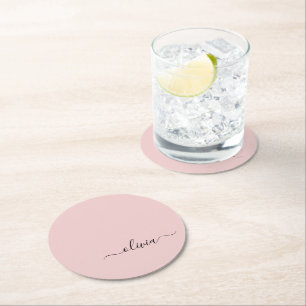 Dessous De Verre Rond Blush Dusty rose moderne Script Girl Monogramme No