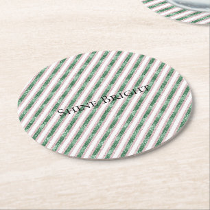 Dessous De Verre Rond Blush Rose Vert Pailleté Rayures Noël