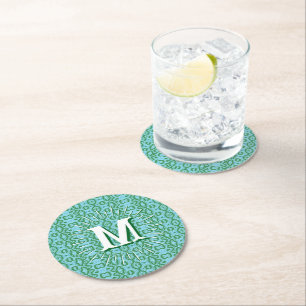 Dessous De Verre Rond Boa Ripple en Vert + Aqua Personnalisé