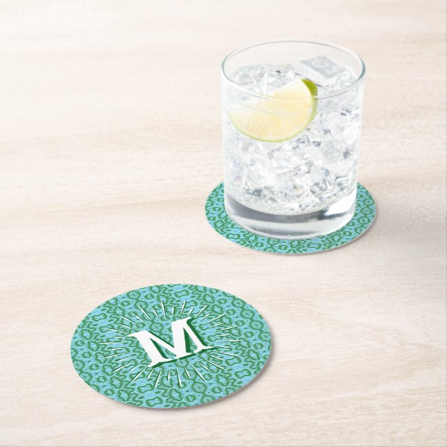 Dessous De Verre Rond Boa Ripple in Green + Aqua Personalized (En situation)