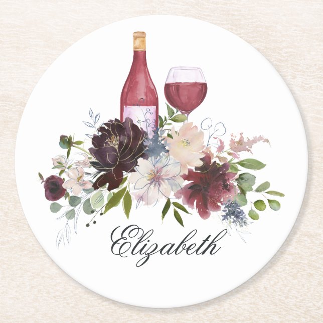 Dessous De Verre Rond Boho Burgundy Blush Dusty Blue Wine (Devant)