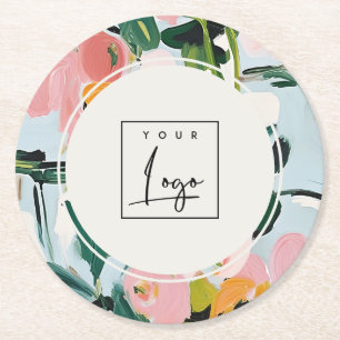 Dessous De Verre Rond Boho Colorful rose bleu vert peint logo floral