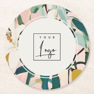 Dessous De Verre Rond Boho Colorful rose Turquoise vert peint logo flora