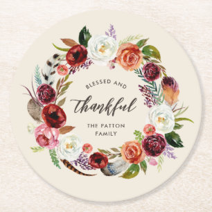 Dessous De Verre Rond Boho d'automne fleurit Thanksgiving personnalisé