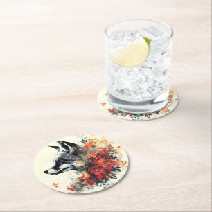 Dessous De Verre Rond Boho Floral Fox Faune Nature