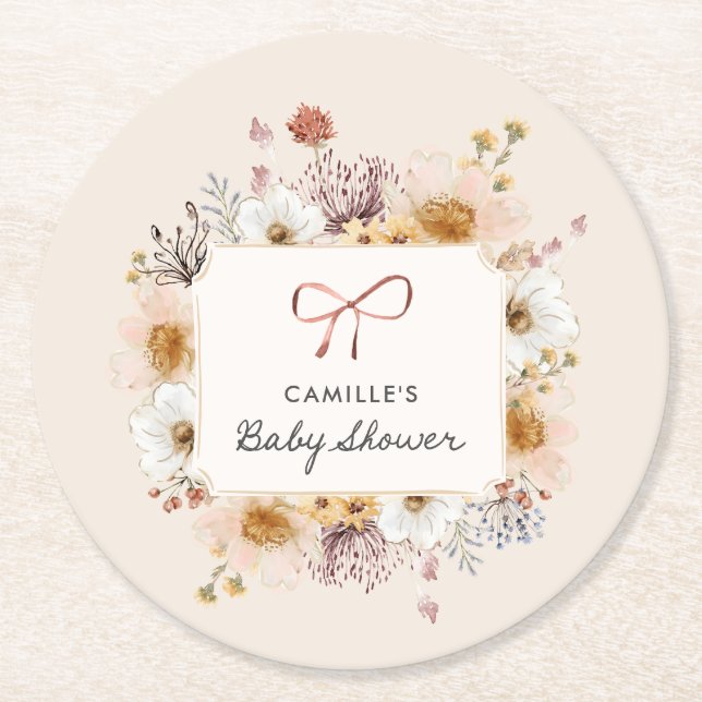 Dessous De Verre Rond Boho Floral Girl Baby shower (Devant)