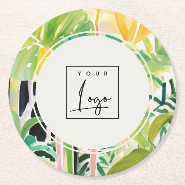 Dessous De Verre Rond Boho Green  Tropical Leafy Foliage Botanical Logo (Devant)
