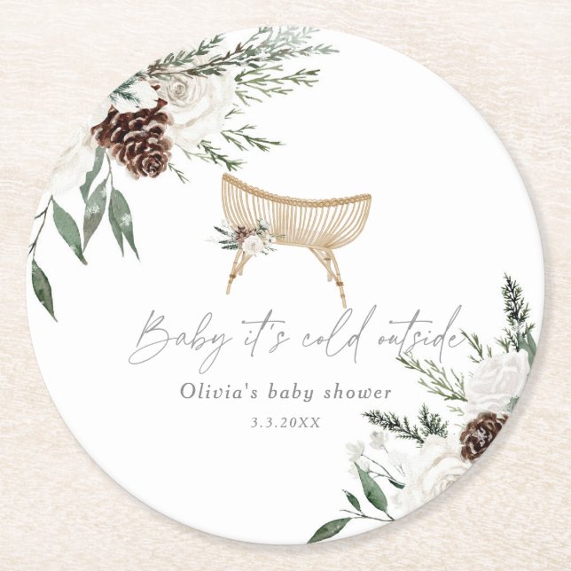 Dessous De Verre Rond Boho nursery hiver baby shower à feuillage persist (Devant)