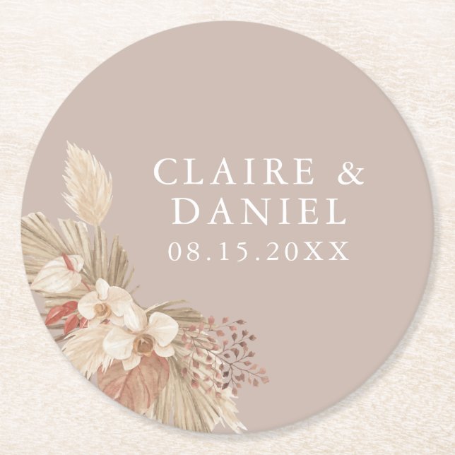 Dessous De Verre Rond Boho Pampas Mariage Neutralité Grass (Devant)