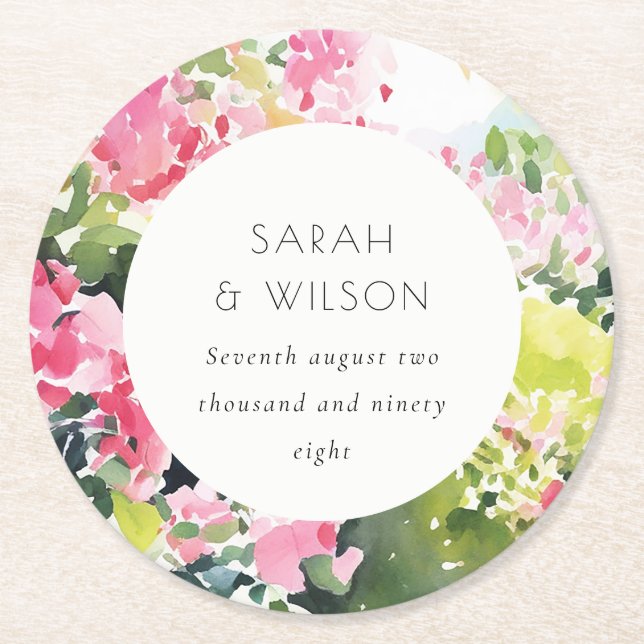 Dessous De Verre Rond Boho Pink Green Bougainvillea Mariage (Devant)