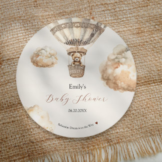 Dessous De Verre Rond Boho Teddy Bear Air Baby shower de nuages de ballo