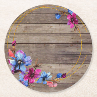 Dessous De Verre Rond Bois et fleurs rustiques