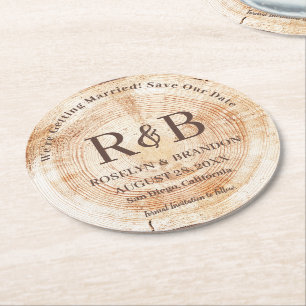 Dessous De Verre Rond Bois Rustique Mariage Monogrammes noms Enregistrer