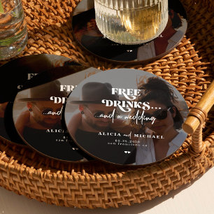 Dessous De Verre Rond Boissons gratuites photo mariage personnalisé enre