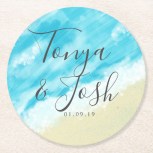 Dessous De Verre Rond Bokeh Lights Moderne Aquarelle Plage Mariage