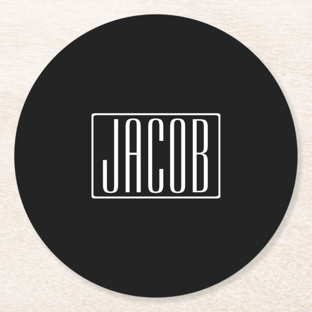 Dessous De Verre Rond Bold & Modern Your name or Word | White On Black (Devant)