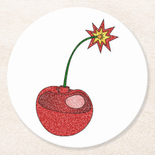 Dessous De Verre Rond Bombe cerise parties scintillant