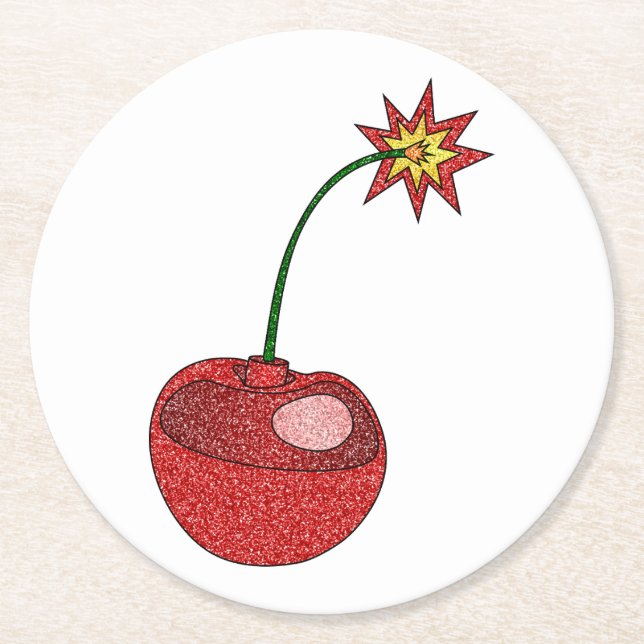 Dessous De Verre Rond Bombe cerise parties scintillant (Devant)